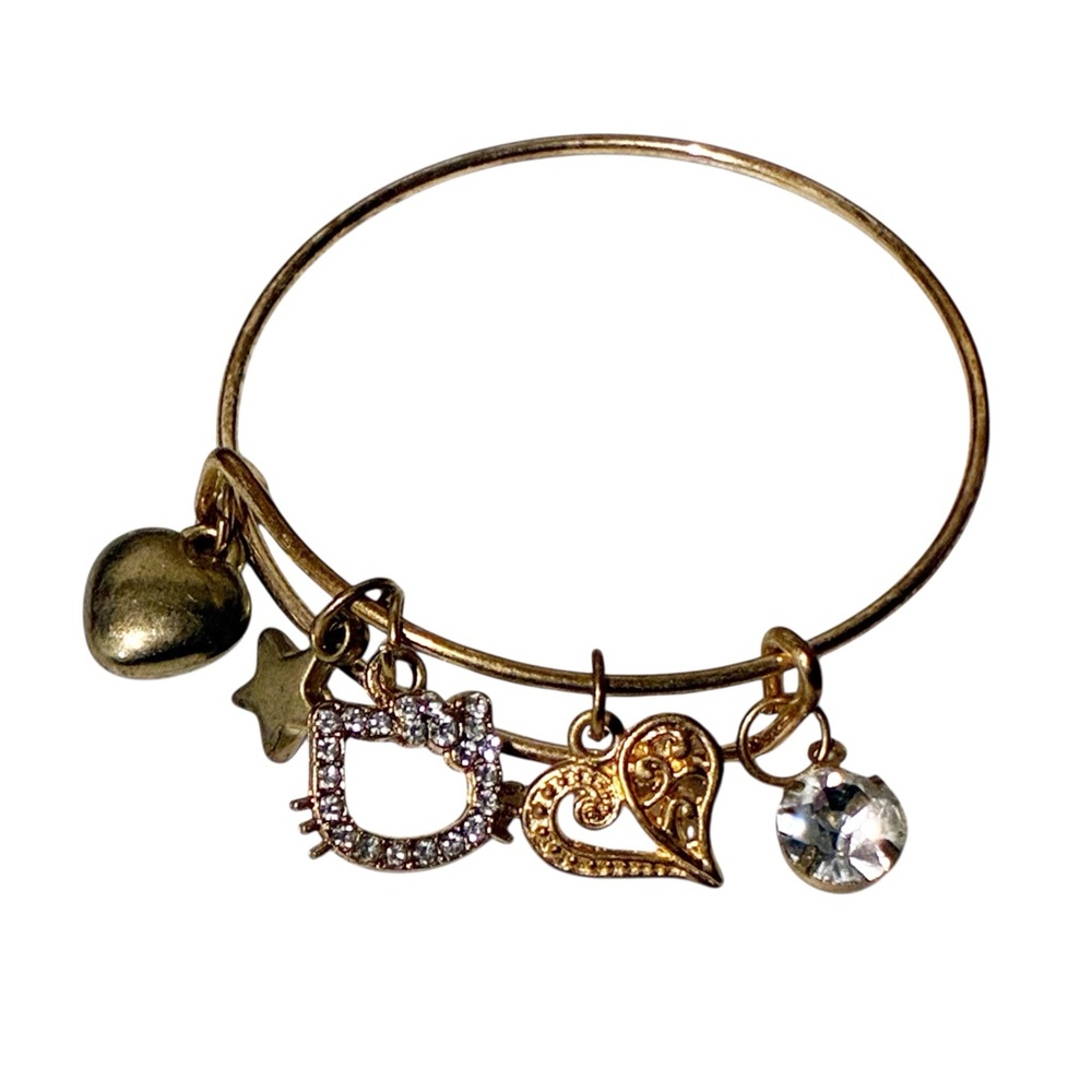 Gold Tone Kids Hello Kitty Adjustable Bangle Charm Bracelet